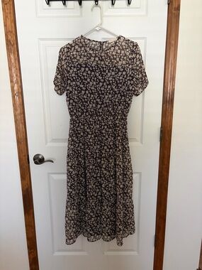 bohme Black Floral Tiered Maxi Dress with Cream Accents